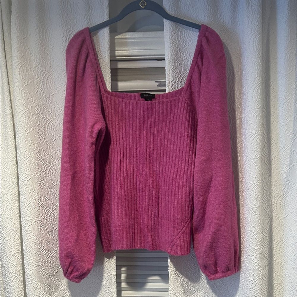 Halogen Puff Sleeve Pink Purple Wool Blend Sweater Large